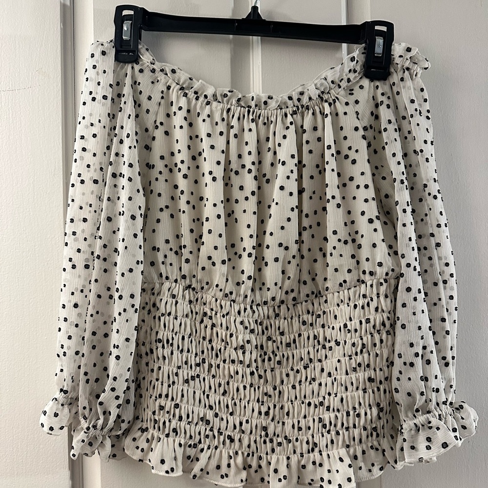 Anthropologie off the shoulder polka dot top